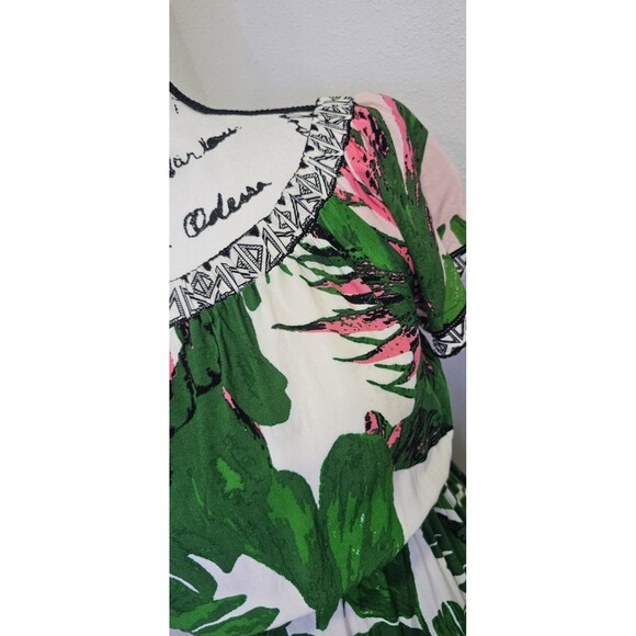 Flying Tomato Dress Tropical Print Off Shoulder Ruffle Hi-Lo Hem Midi Size Large - Picture 2 of 11